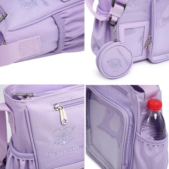 Chic Purple Ita Bag: Adjustable Crossbody Purse with Transparent Pockets - Picture 4 of 7